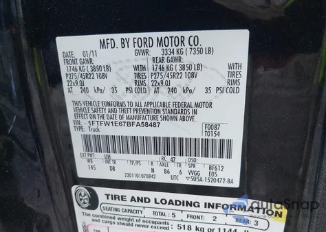 2011 Ford F-150 Harley-Davidson z USA, uszkodzony, nr VIN 1FTFW1E67BFA58487